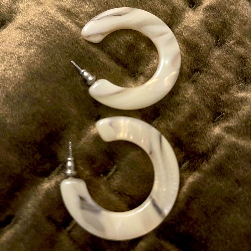White and grey hoop earrings